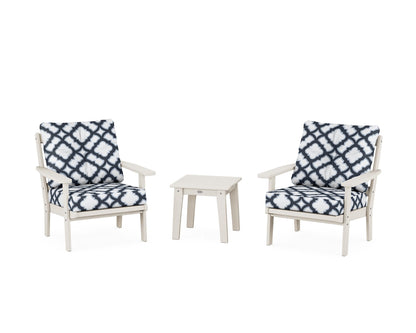POLYWOOD® Oxford 3-Piece Deep Seating Set in Sand / Trellis Marine Indigo
