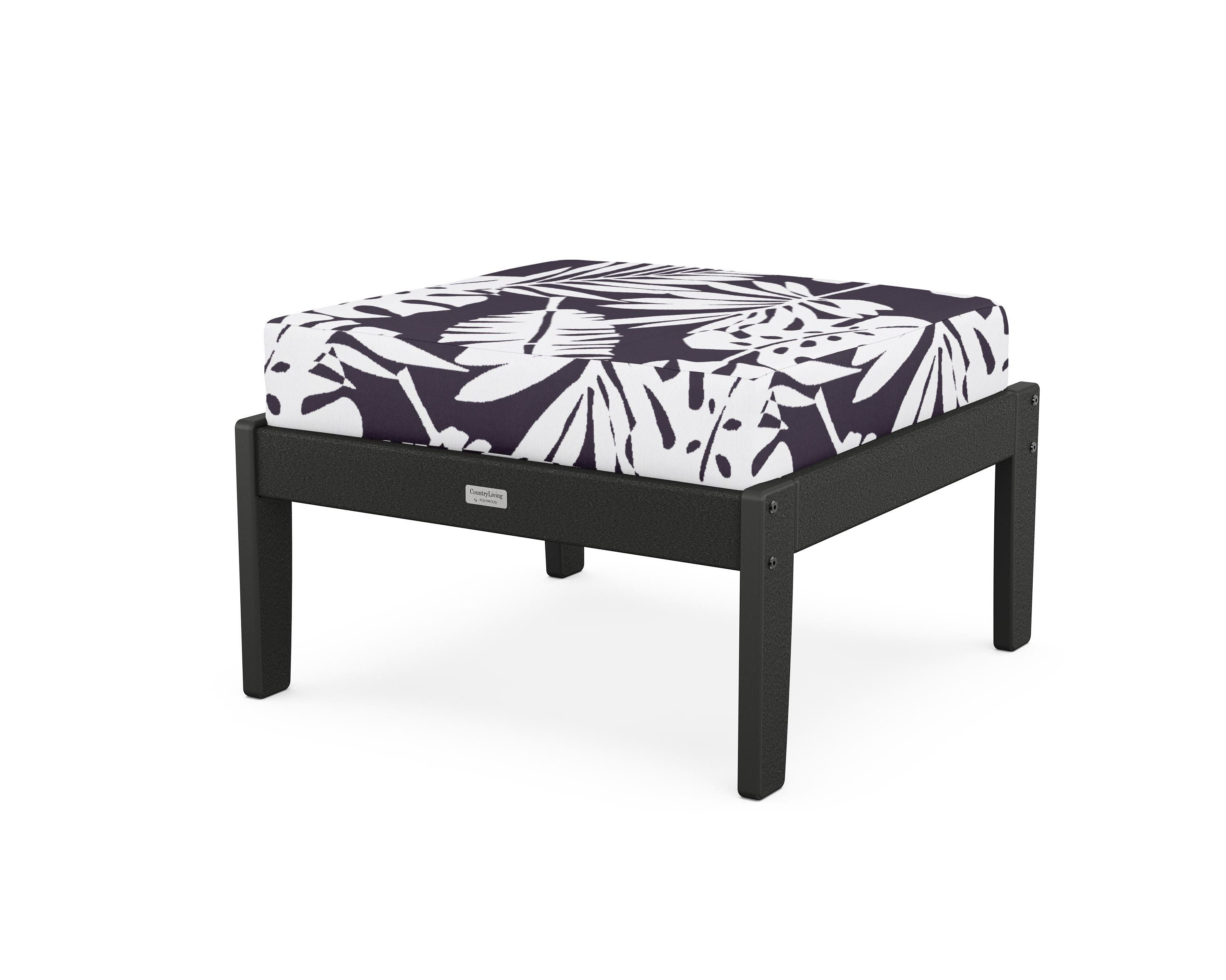 Country Living Cottage Deep Seating Ottoman in Black / Leaf Navy