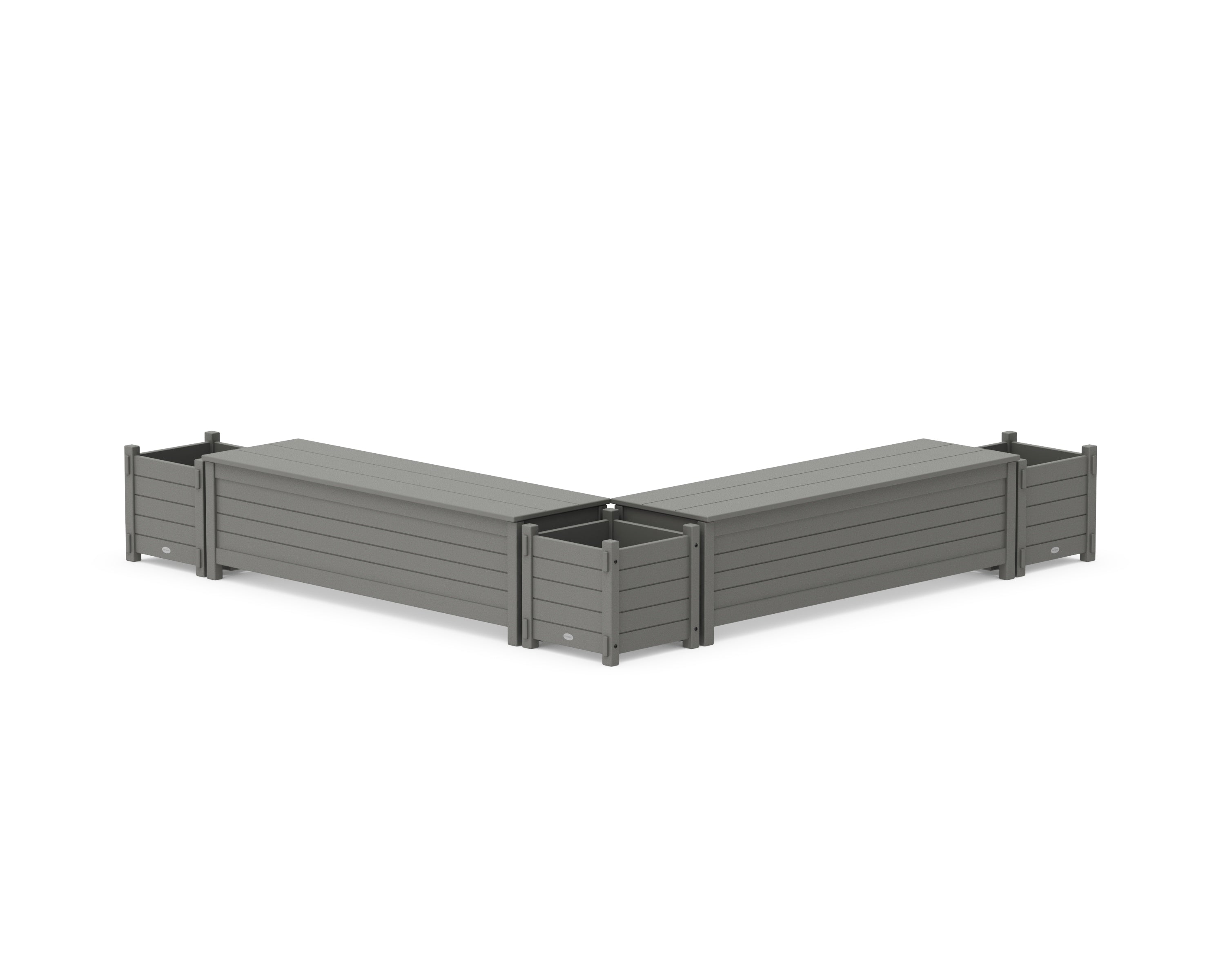 POLYWOOD® 60" Nautical L- Shaped Planter Storage Bench Corner Set in Slate Grey