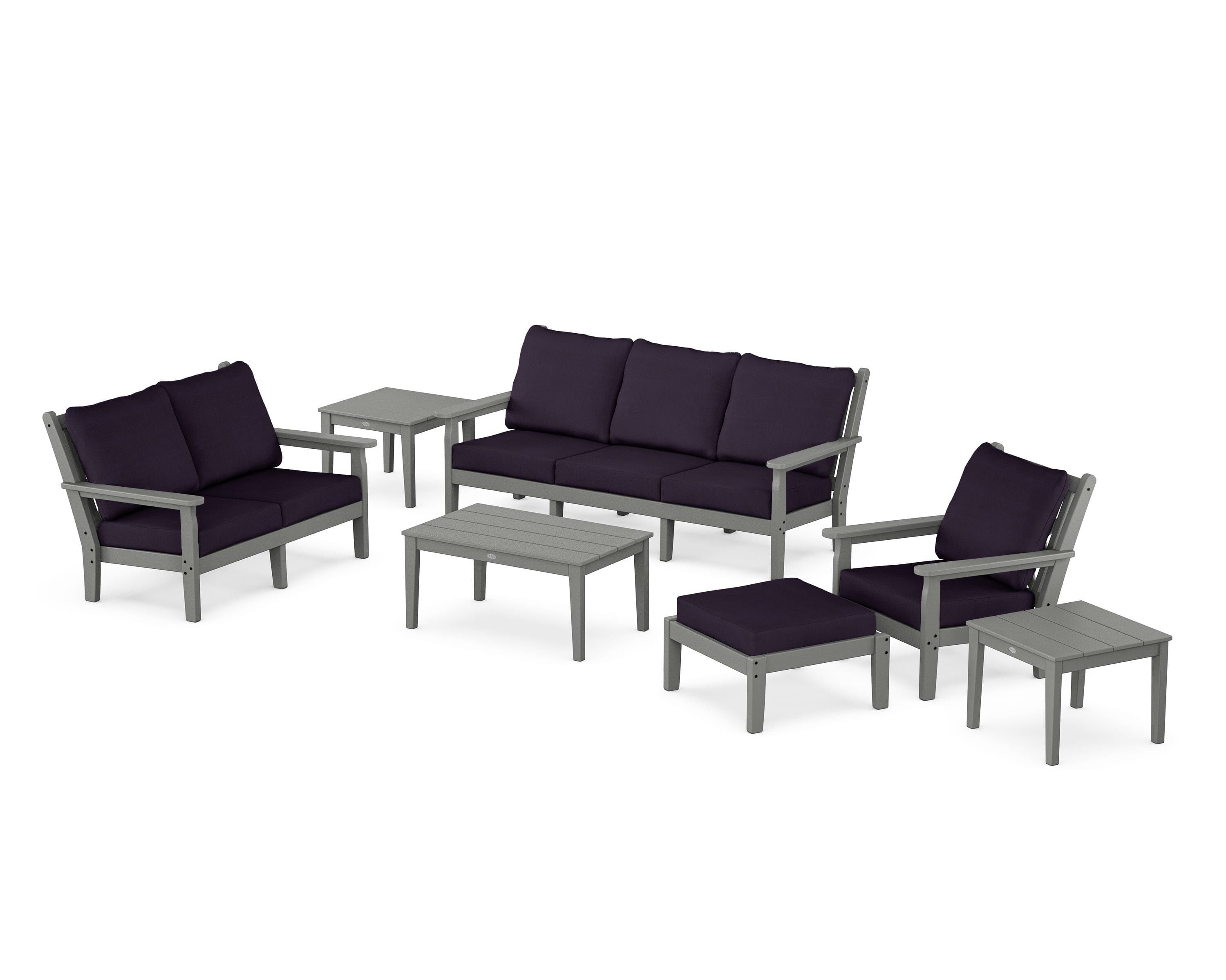 POLYWOOD® Chippendale 7-Piece Deep Seating Set in Slate Grey / Navy Linen