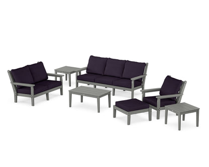 POLYWOOD® Chippendale 7-Piece Deep Seating Set in Slate Grey / Navy Linen
