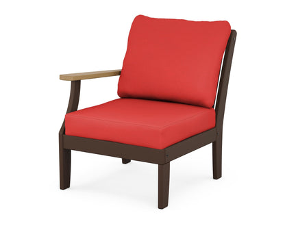 POLYWOOD® Braxton Modular Left Arm Chair in Mahogany / Natural / Crimson Linen