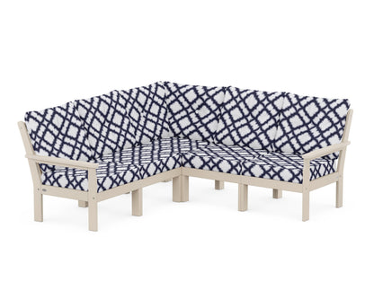POLYWOOD® Vineyard 5-Piece Sectional in Sand / Trellis Navy