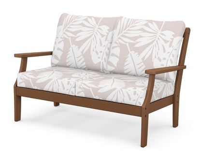 POLYWOOD® Braxton Deep Seating Loveseat in Teak / Leaf Dune Burlap
