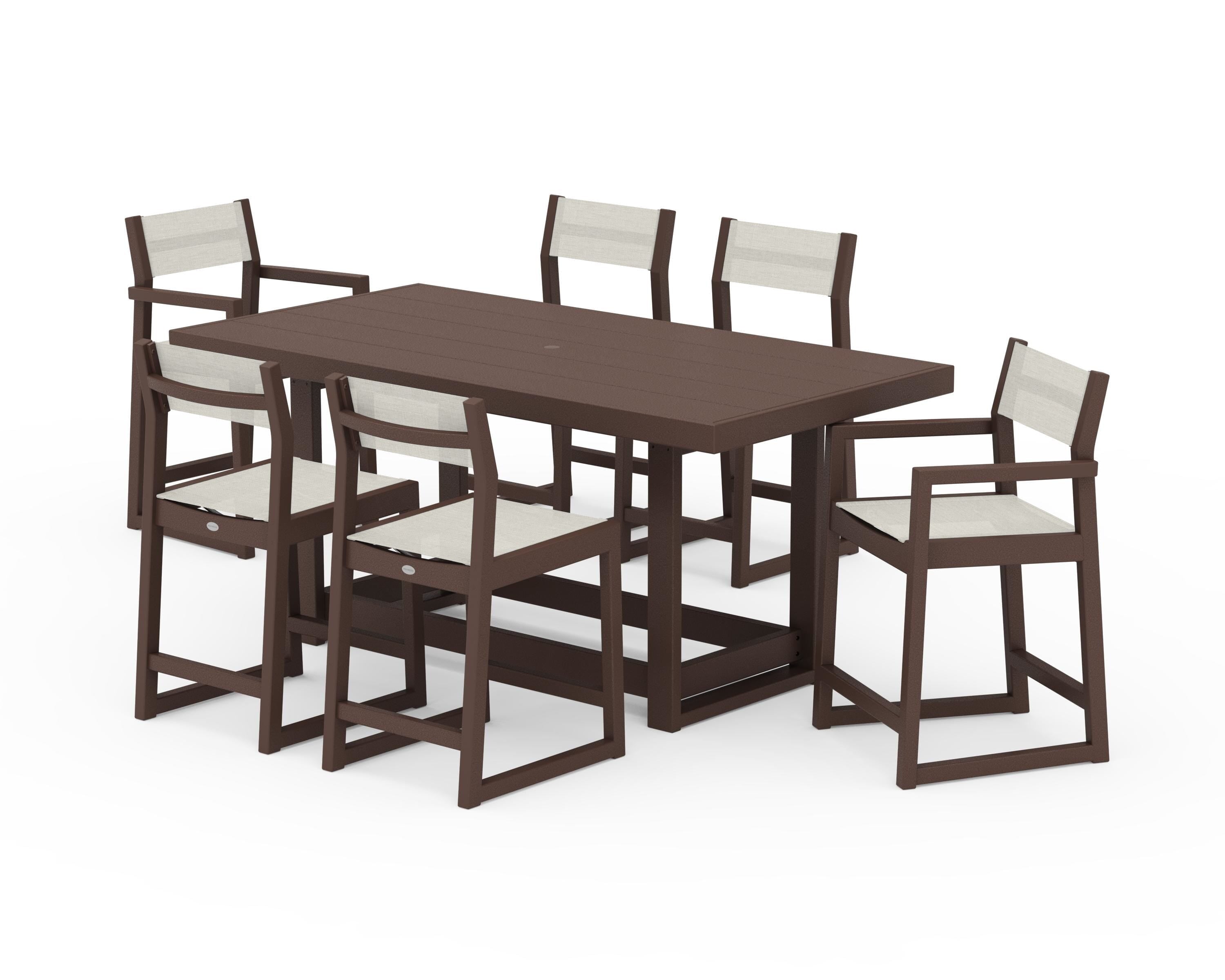 POLYWOOD® EDGE Sling 7-Piece Counter Table Set in Mahogany / Parchment Sling