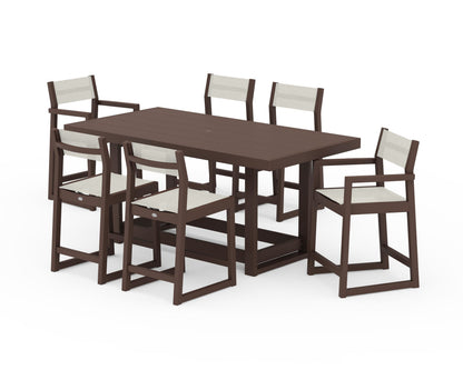 POLYWOOD® EDGE Sling 7-Piece Counter Table Set in Mahogany / Parchment Sling
