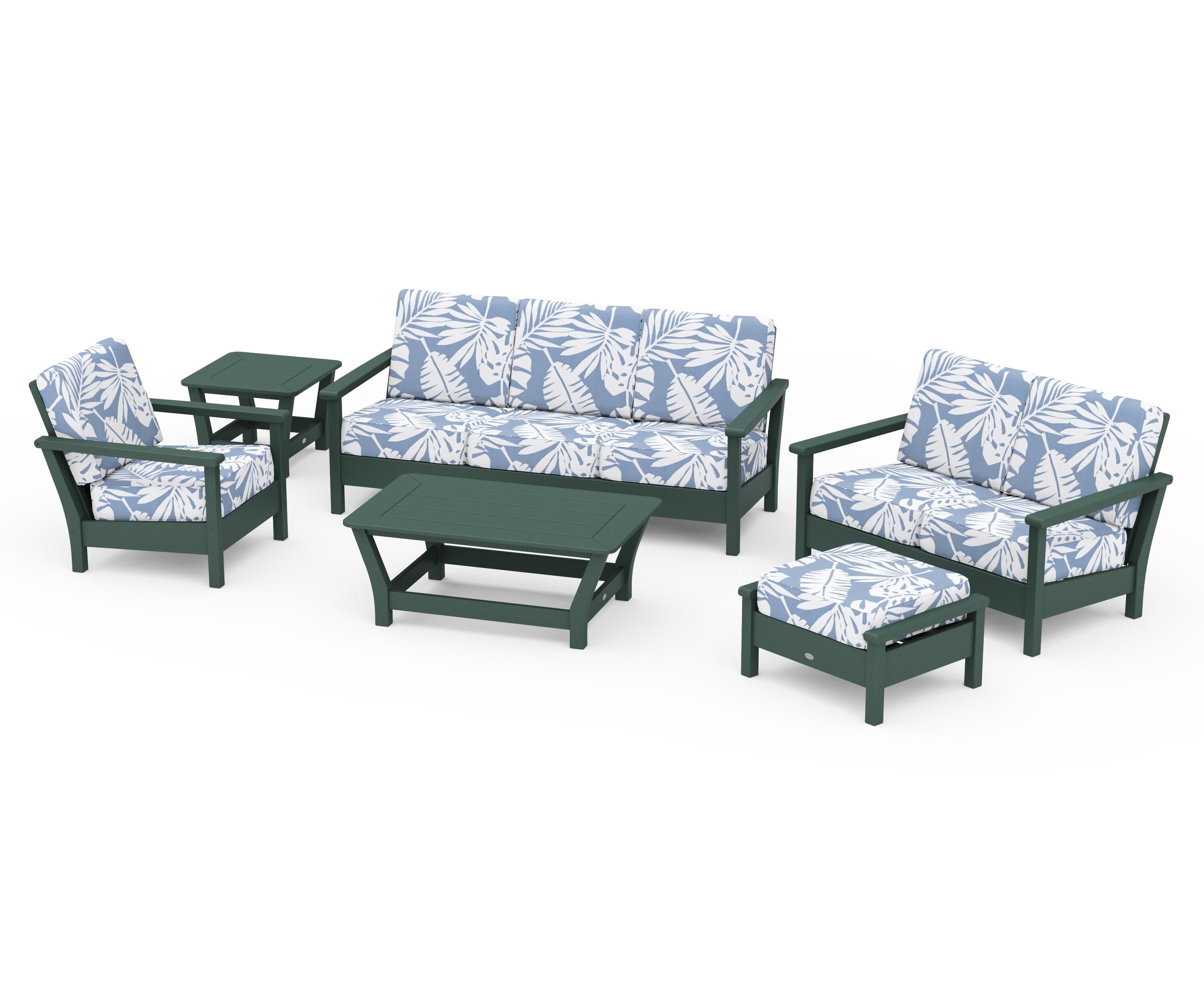 POLYWOOD® Harbour 6-Piece Outdoor Living Set in Green / Leaf Sky Blue