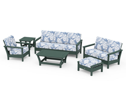 POLYWOOD® Harbour 6-Piece Outdoor Living Set in Green / Leaf Sky Blue