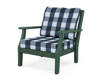 Martha Stewart by POLYWOOD® Chinoiserie Deep Seating Chair in Green / Buffalo Plaid Marine Indigo