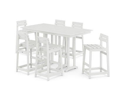 POLYWOOD® Modern Studio Plaza Lowback Bar Chair 7-Piece Set in White