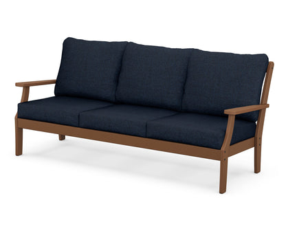 POLYWOOD® Braxton Deep Seating Sofa in Teak / Marine Indigo