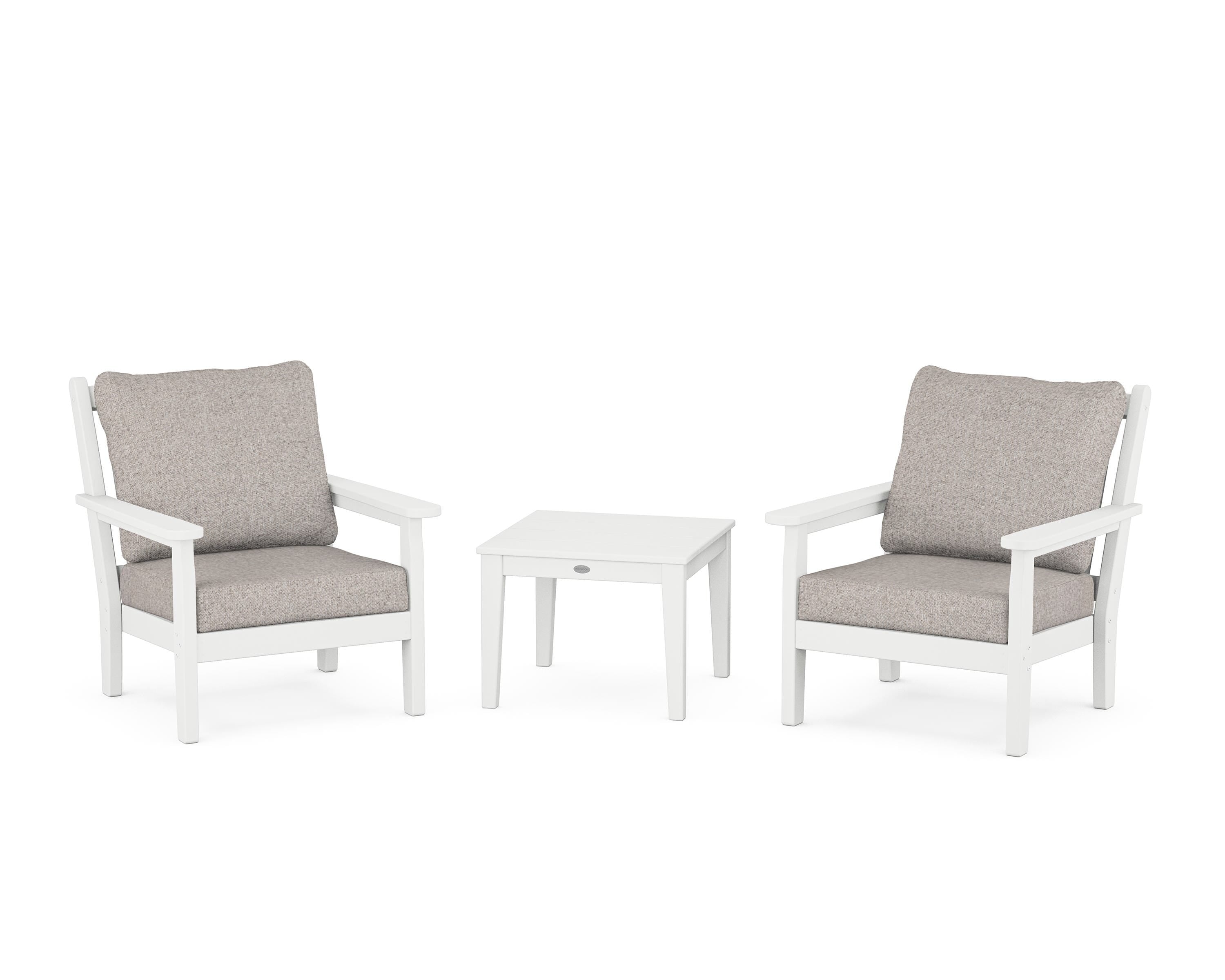 POLYWOOD® Chippendale 3-Piece Deep Seating Set in White / Weathered Tweed