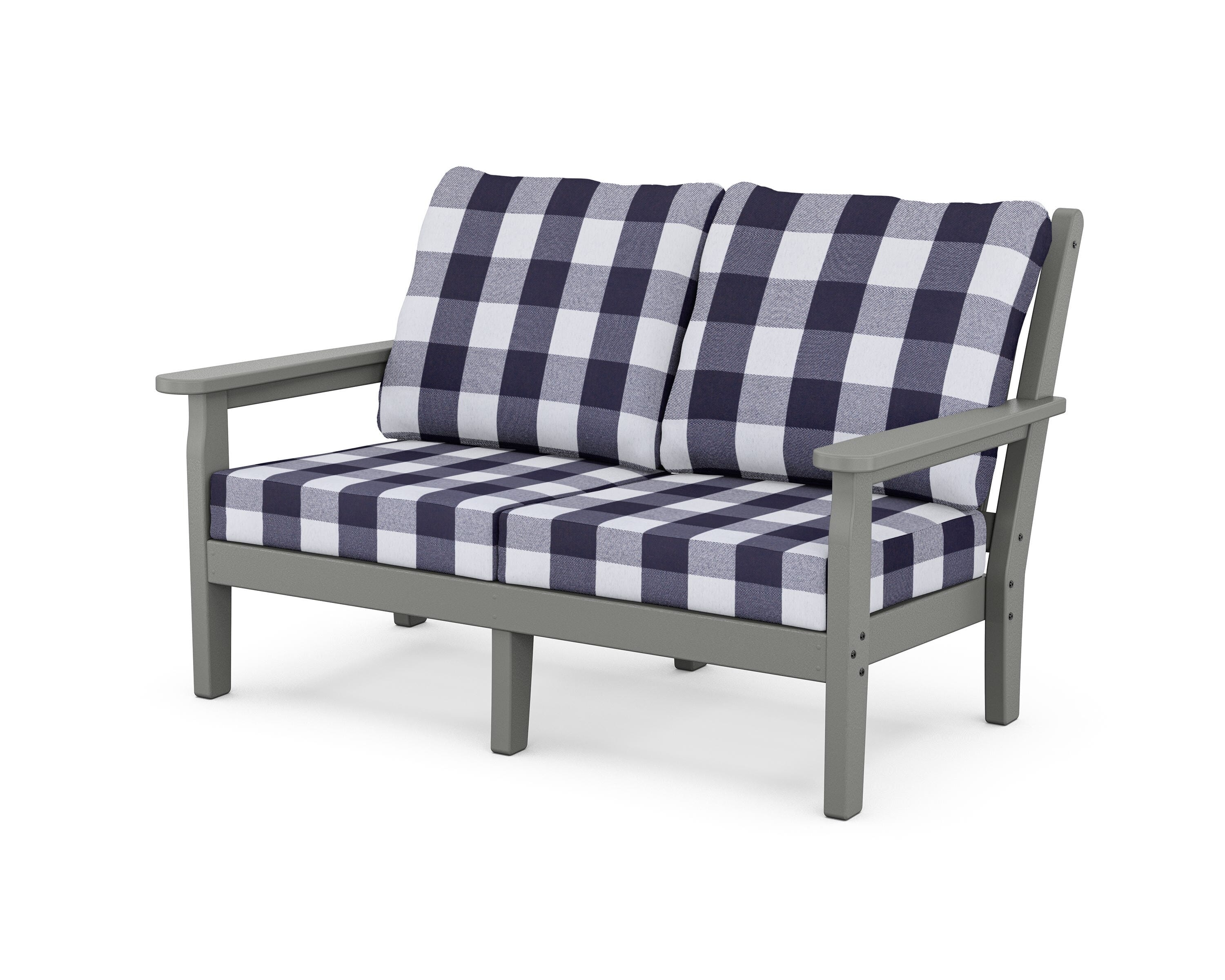 POLYWOOD® Chippendale Deep Seating Loveseat in Slate Grey / Buffalo Plaid Navy