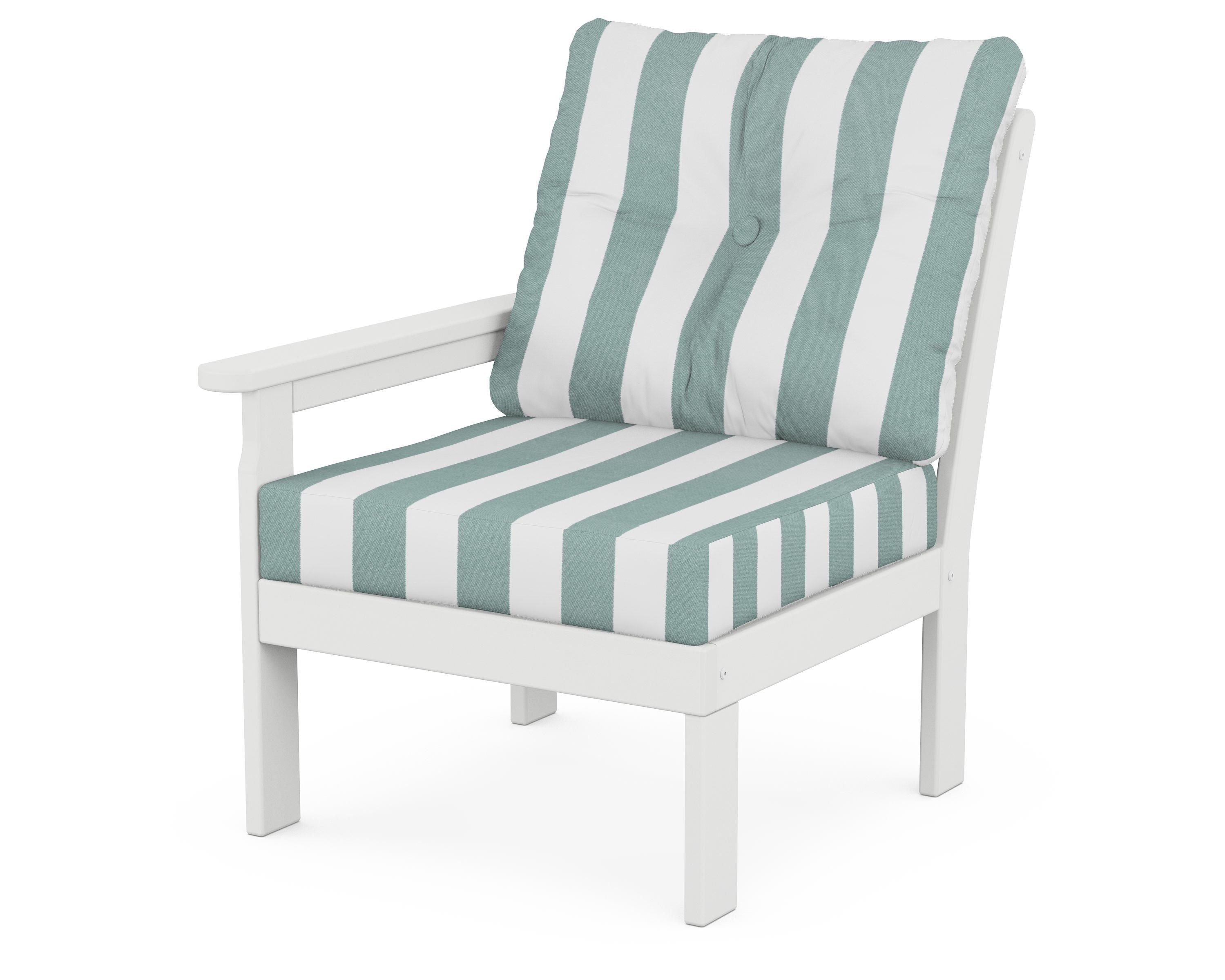 POLYWOOD® Vineyard Modular Left Arm Chair in White / Cabana Stripe Glacier Spa