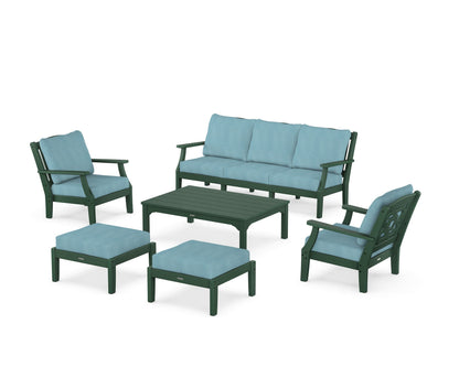Martha Stewart by POLYWOOD® Chinoiserie 6-Piece Lounge Sofa Set in Green / Lattice Sky Blue