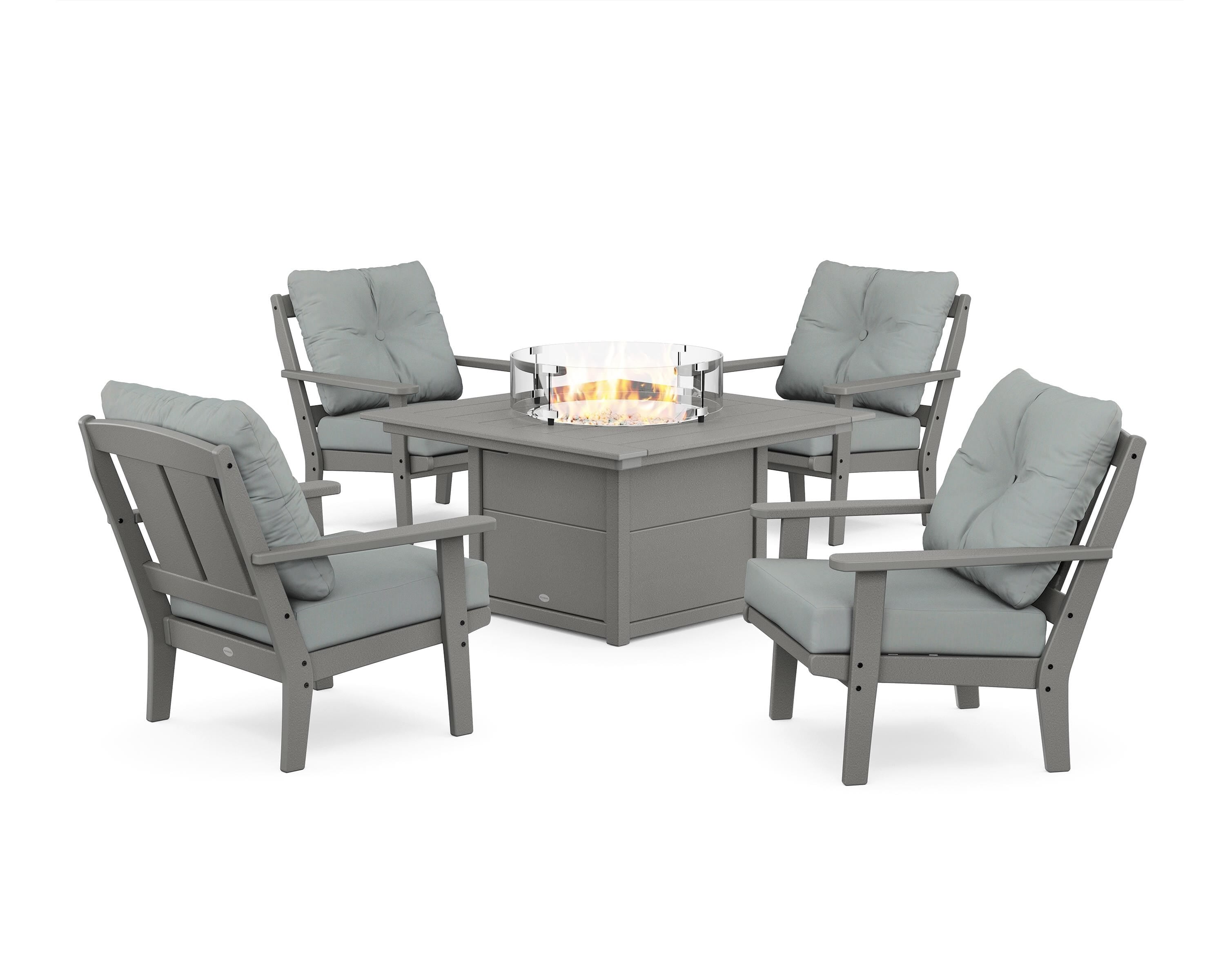 POLYWOOD® Mission 5-Piece Deep Seating Set with Fire Pit Table in Slate Grey / Spa
