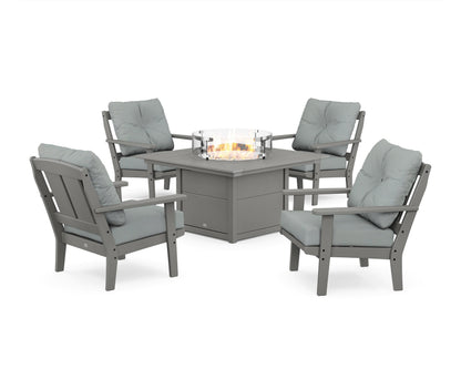 POLYWOOD® Mission 5-Piece Deep Seating Set with Fire Pit Table in Slate Grey / Spa
