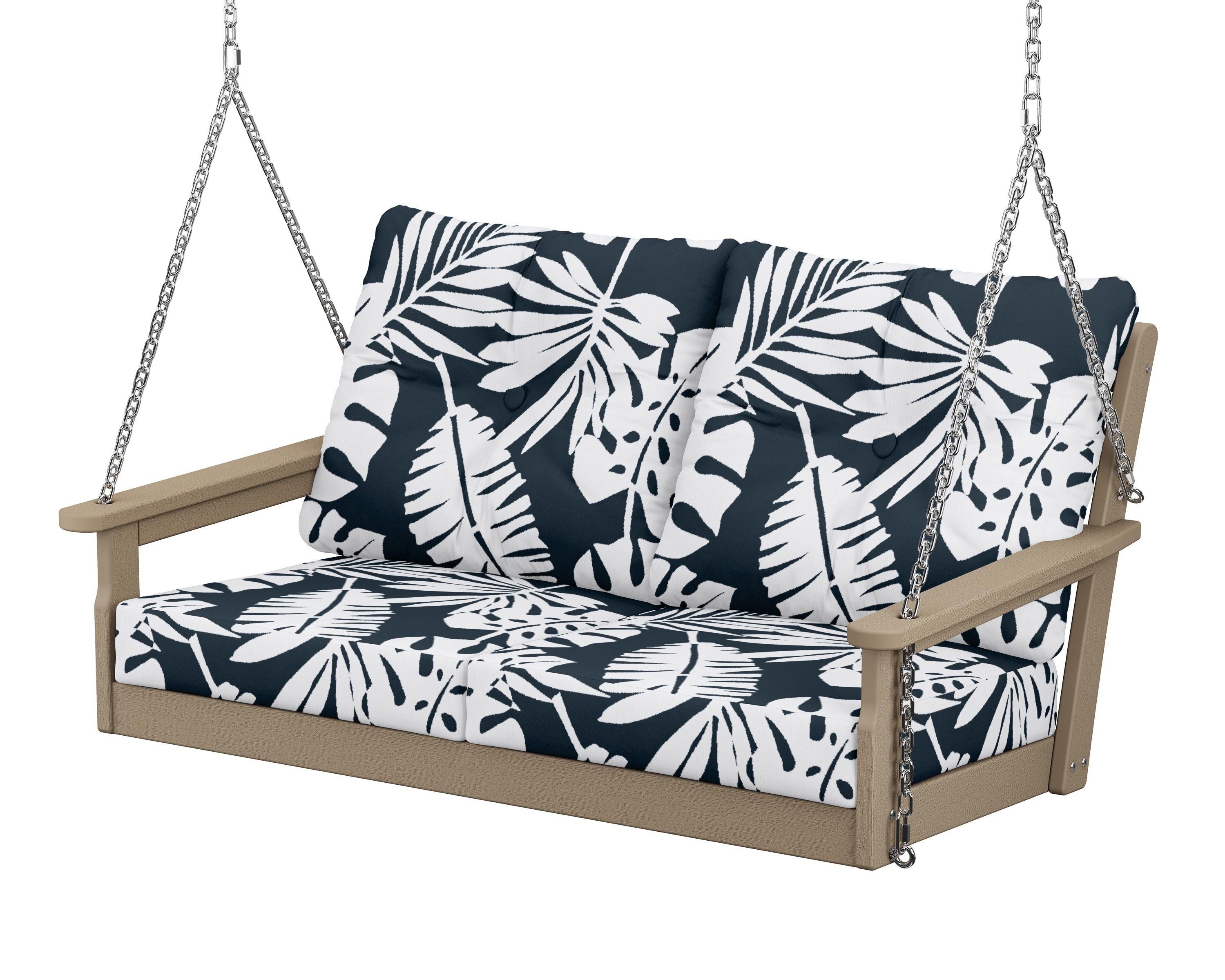 POLYWOOD® Vineyard Deep Seating Swing in Vintage Sahara / Leaf Marine Indigo