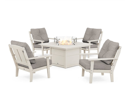 POLYWOOD® Mission 5-Piece Deep Seating Set with Fire Pit Table in Sand / Weathered Tweed