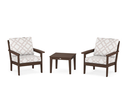 Country Living Cottage 3-Piece Deep Seating Set in Mahogany / Trellis Dune Burlap