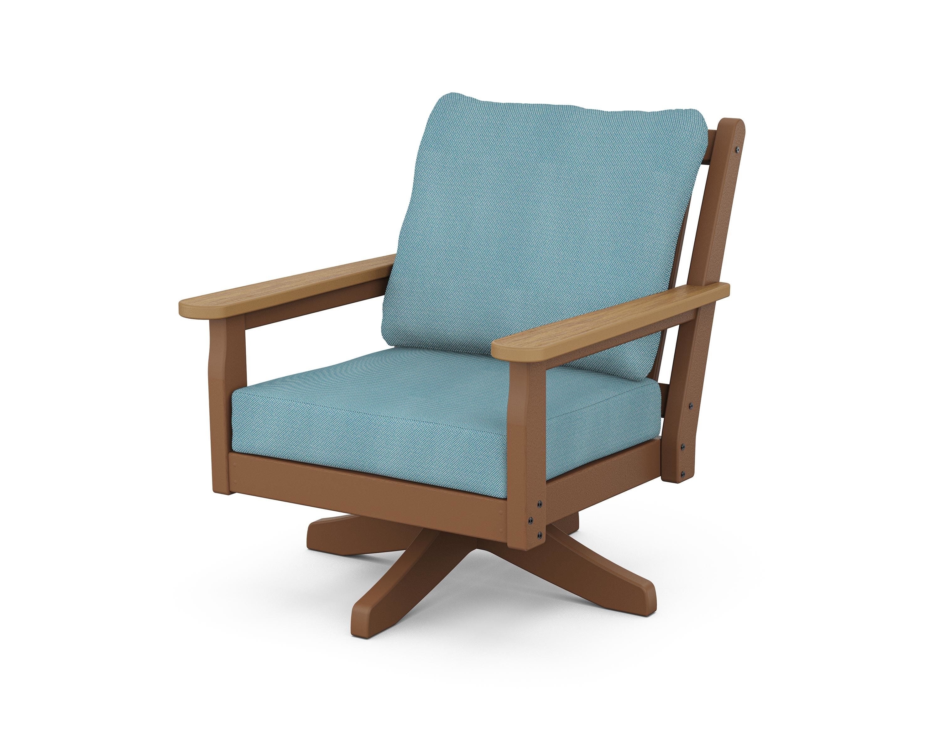 POLYWOOD® Chippendale Deep Seating Swivel Chair in Teak / Natural / Lattice Sky Blue