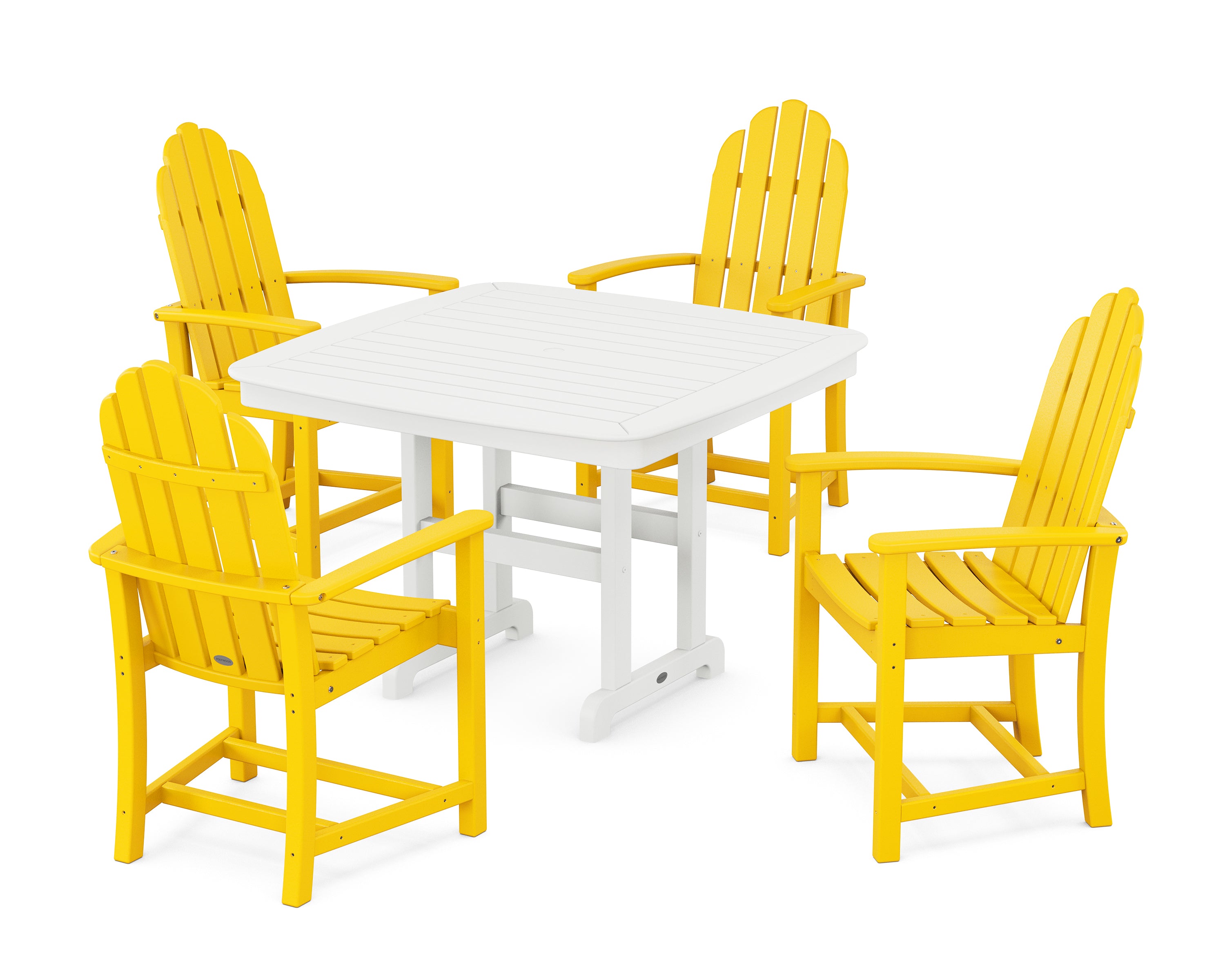 POLYWOOD® Classic Adirondack 5-Piece Dining Set with Trestle Legs in Lemon / White