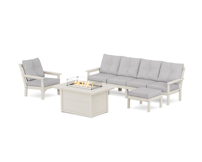 POLYWOOD® Vineyard Sectional Lounge and Fire Pit Set in Sand / Granite