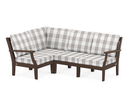 POLYWOOD® Braxton Modular 4-Piece Deep Seating Set in Mahogany / Buffalo Plaid Grey Mist