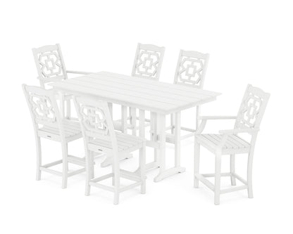 Martha Stewart by POLYWOOD® Chinoiserie 7-Piece Farmhouse Counter Set in White