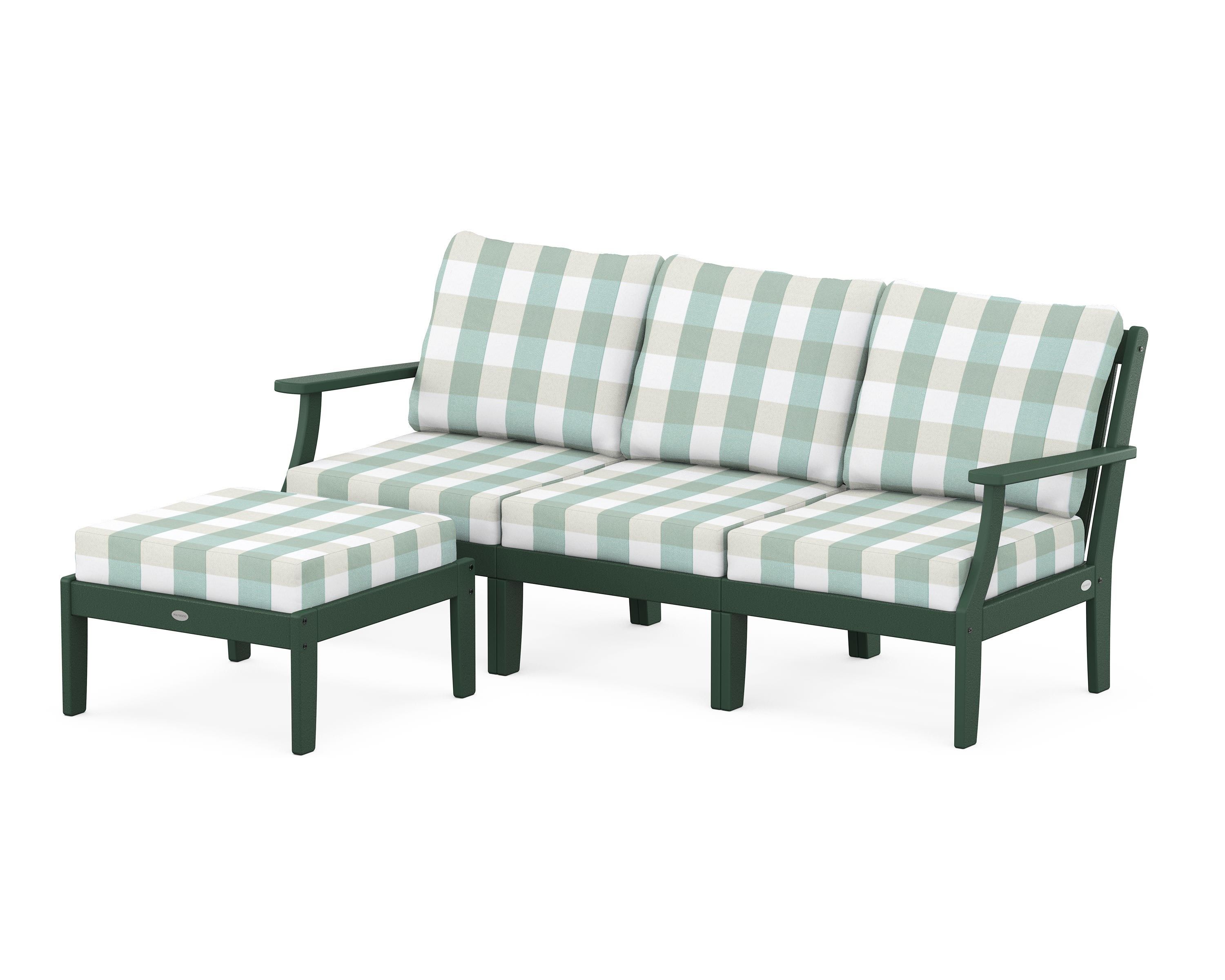 POLYWOOD® Braxton Modular 4-Piece Deep Seating Set with Ottoman in Green / Buffalo Plaid Glacier Spa