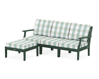POLYWOOD® Braxton Modular 4-Piece Deep Seating Set with Ottoman in Green / Buffalo Plaid Glacier Spa