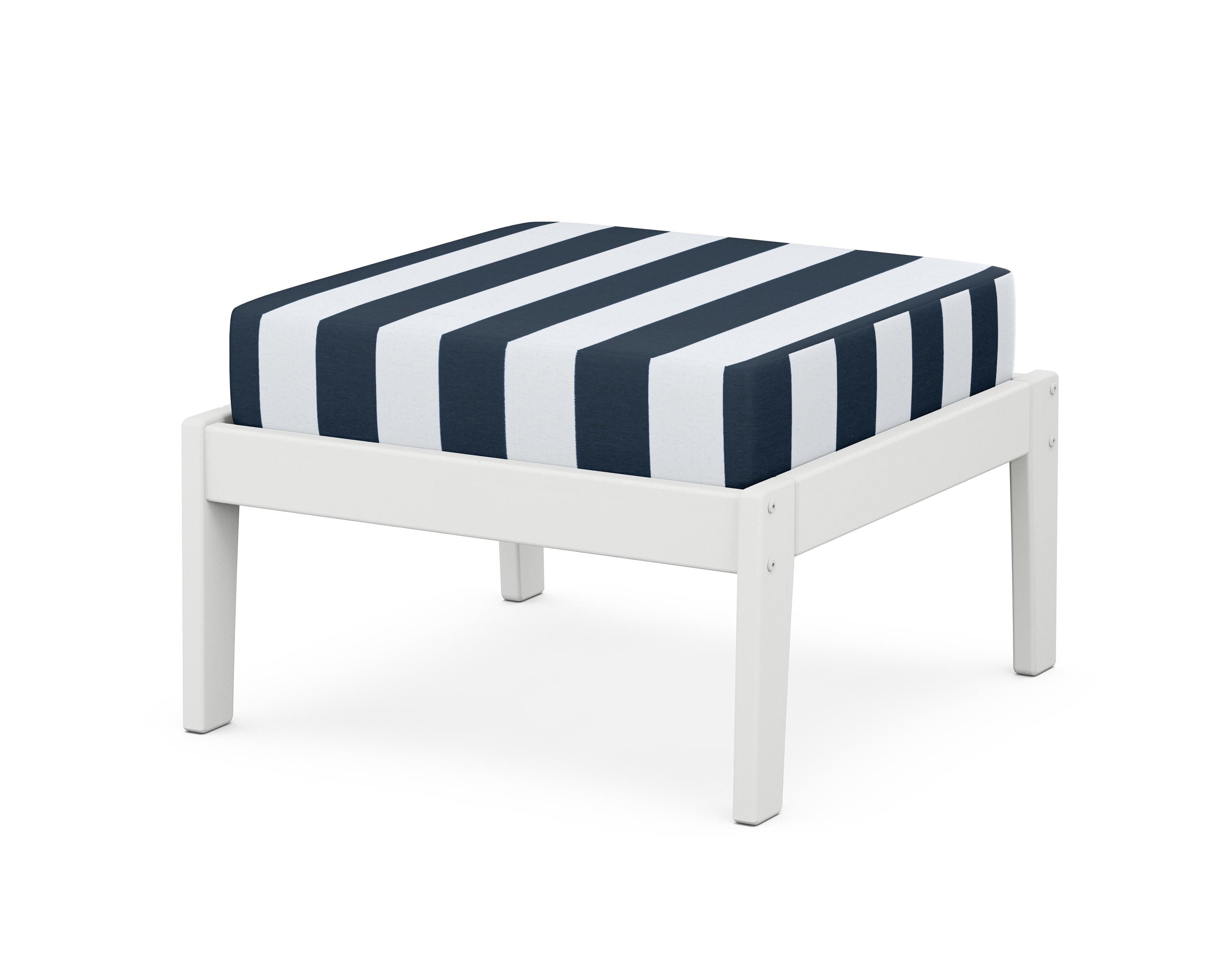 Unbranded Deep Seating Ottoman in White / Cabana Stripe Marine Indigo