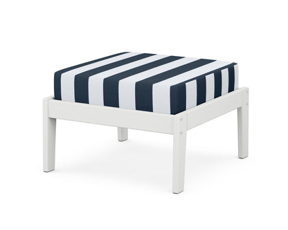 Unbranded Deep Seating Ottoman in White / Cabana Stripe Marine Indigo