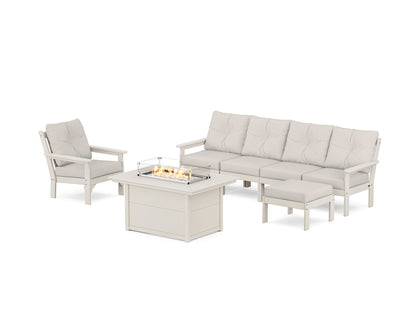 POLYWOOD® Vineyard Sectional Lounge and Fire Pit Set in Sand / Cast Ash