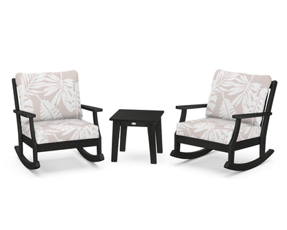 POLYWOOD® Braxton 3-Piece Deep Seating Rocker Set in Black / Leaf Dune Burlap