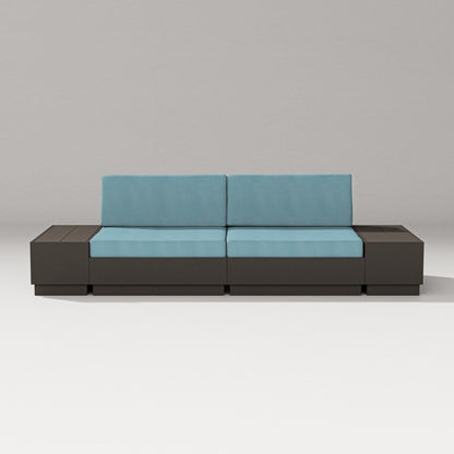 PW Designer Series Elevate 4-Piece Loveseat Sectional in Vintage Coffee / Lattice Sky Blue