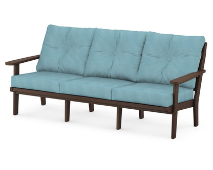 POLYWOOD® Lakeside Deep Seating Sofa in Mahogany / Lattice Sky Blue