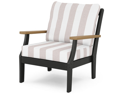 POLYWOOD® Braxton Deep Seating Chair in Black / Natural / Cabana Stripe Dune Burlap