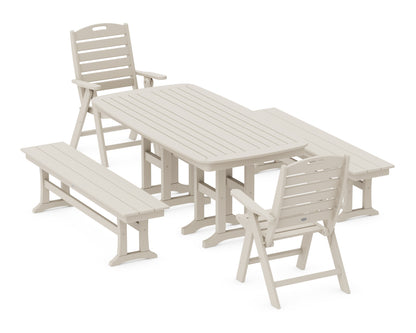 POLYWOOD® Nautical Highback 5-Piece Dining Set with Benches in Sand