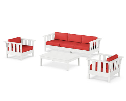 Martha Stewart by POLYWOOD® Acadia 4-Piece Deep Seating Set with Sofa in White / Crimson Linen