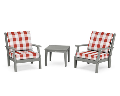Country Living Wovendale 3-Piece Deep Seating Set in Slate Grey / Buffalo Plaid Crimson