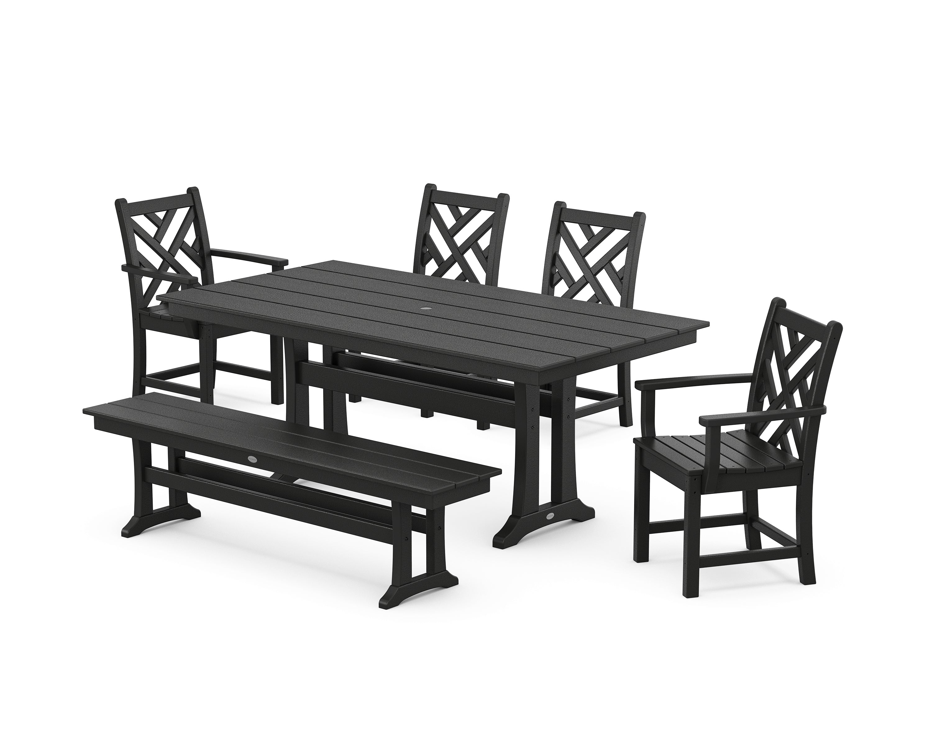 POLYWOOD® Chippendale 6-Piece Farmhouse Dining Set With Trestle Legs in Black