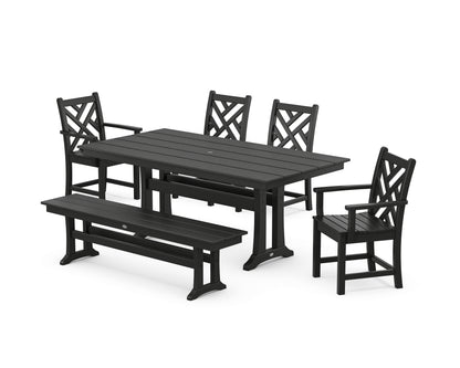 POLYWOOD® Chippendale 6-Piece Farmhouse Dining Set With Trestle Legs in Black