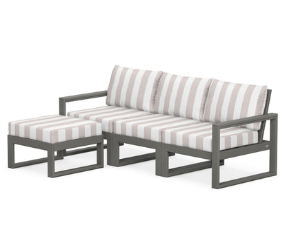 POLYWOOD® EDGE 4-Piece Modular Deep Seating Set with Ottoman in Slate Grey / Cabana Stripe Dune Burlap