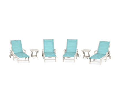 POLYWOOD® Coastal Chaise 6-Piece Set with Wheels in Sand / Dupioni Aquamarine Sling