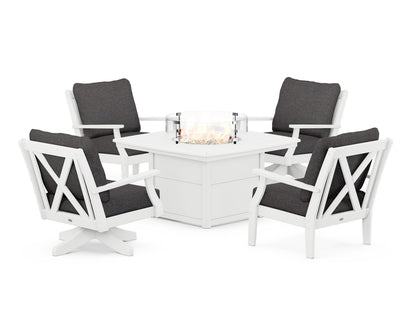 POLYWOOD® Braxton 5-Piece Deep Seating Set with Fire Table in White / Ash Charcoal