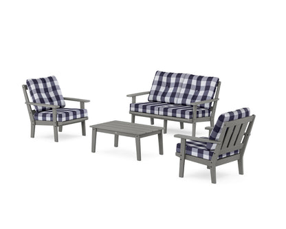 POLYWOOD® Oxford 4-Piece Deep Seating Set with Loveseat in Slate Grey / Buffalo Plaid Navy