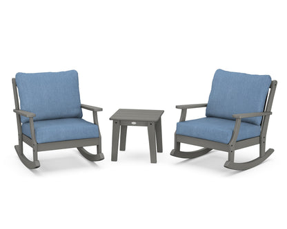 POLYWOOD® Braxton 3-Piece Deep Seating Rocker Set in Slate Grey / Sky Blue