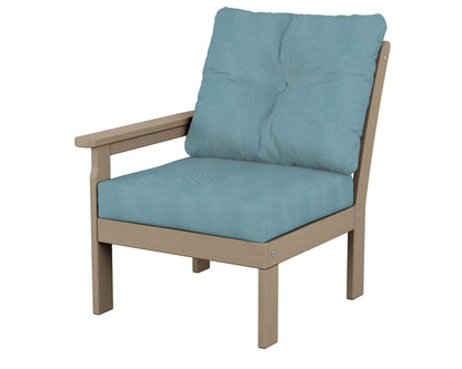POLYWOOD® Vineyard Modular Left Arm Chair in Vintage Sahara / Lattice Sky Blue