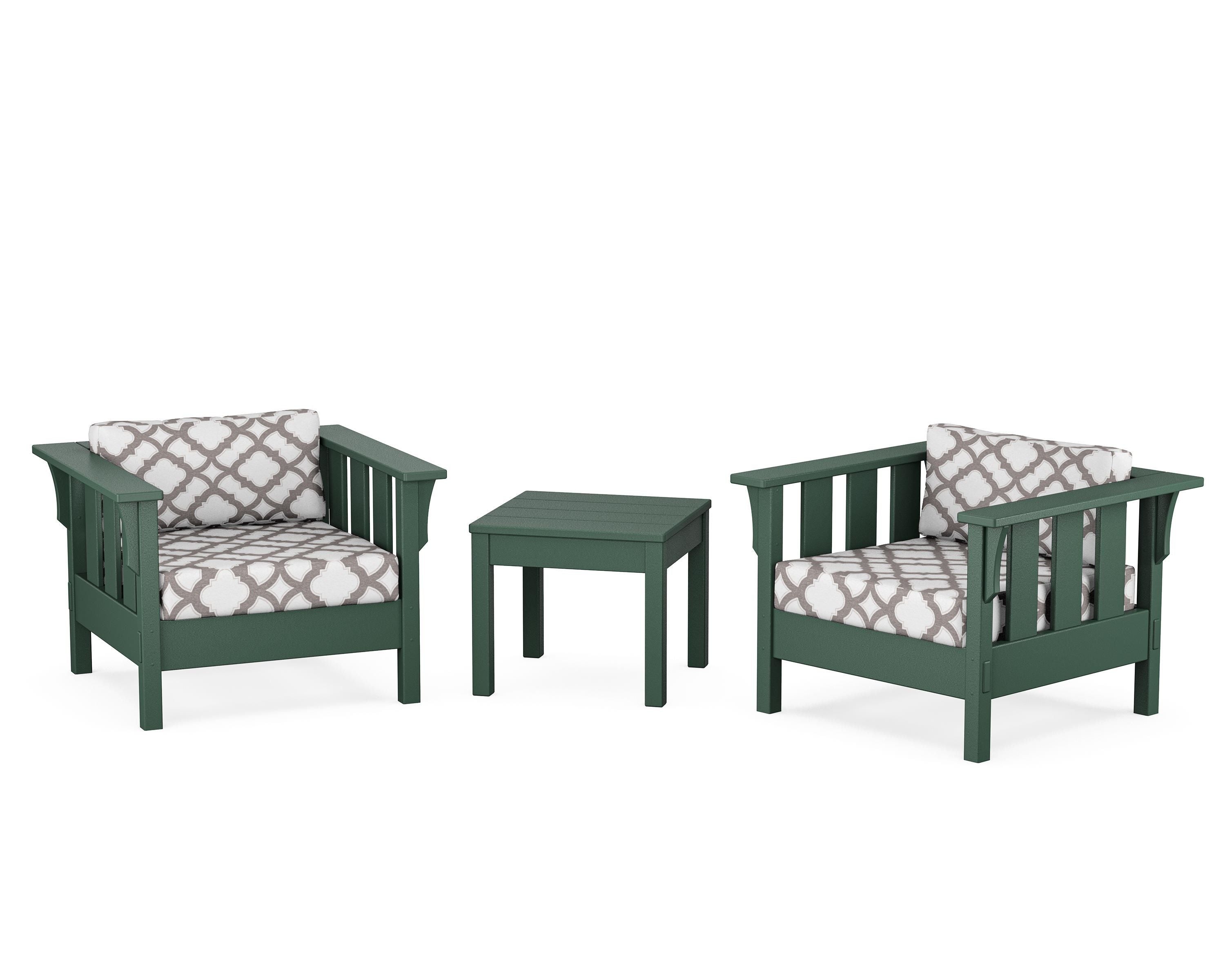 Martha Stewart by POLYWOOD® Acadia 3-Piece Deep Seating Set in Green / Trellis Grey Mist